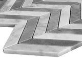 Carrara White Italian Marble with Bardiglio 1" x 4" Chevron Mosaic Tile Honed