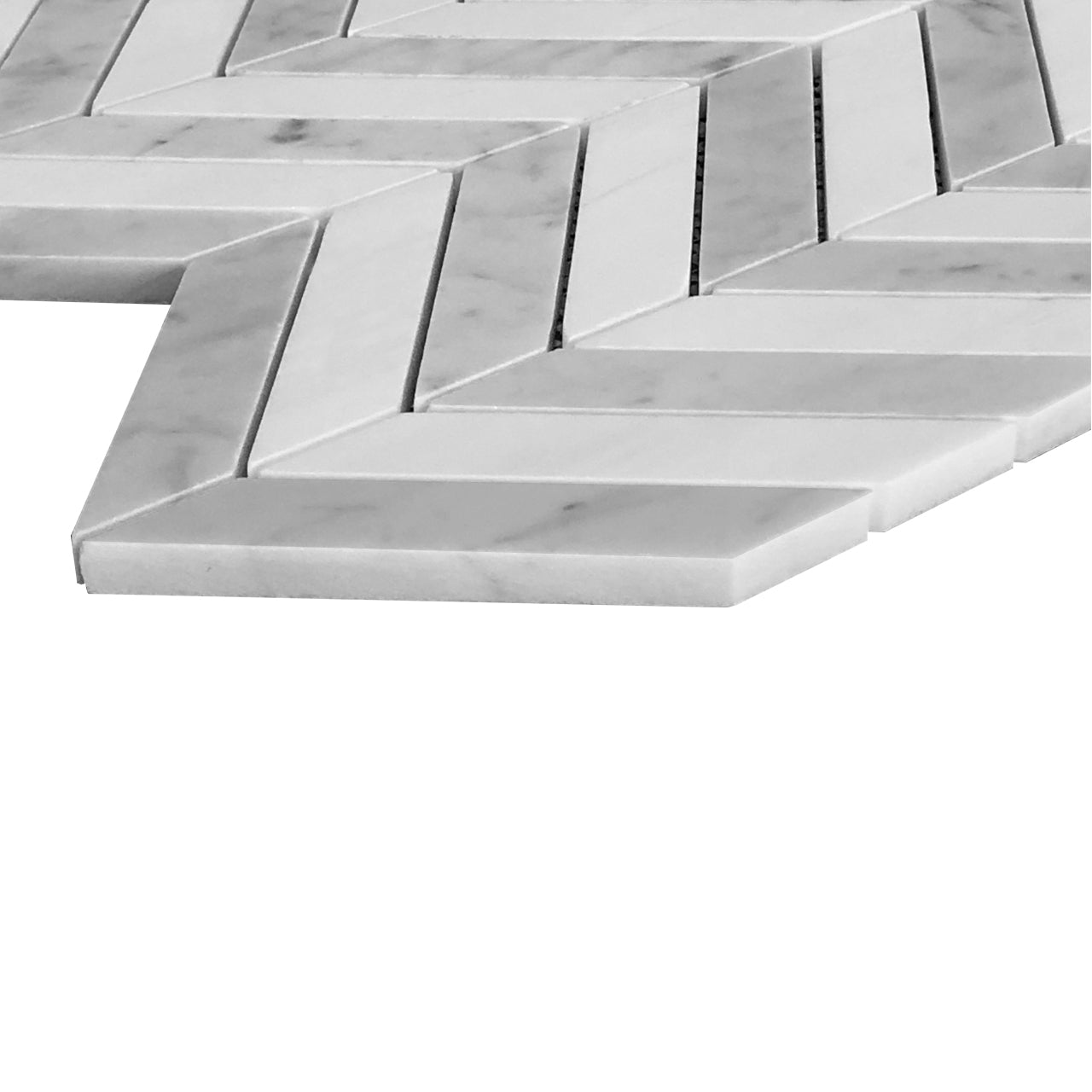 Carrara White Italian Marble with Dolomite 1" x 4" Chevron Mosaic Tile Honed