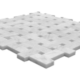 Carrara White Marble Basketweave Mosaic Tile with Bardiglio Gray Dots Honed