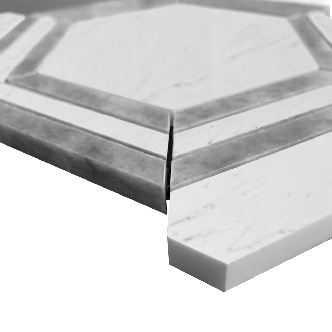 Carrara White Italian Marble Georama Hexagon with Bardiglio Gray Strips Mosaic Tile Polished