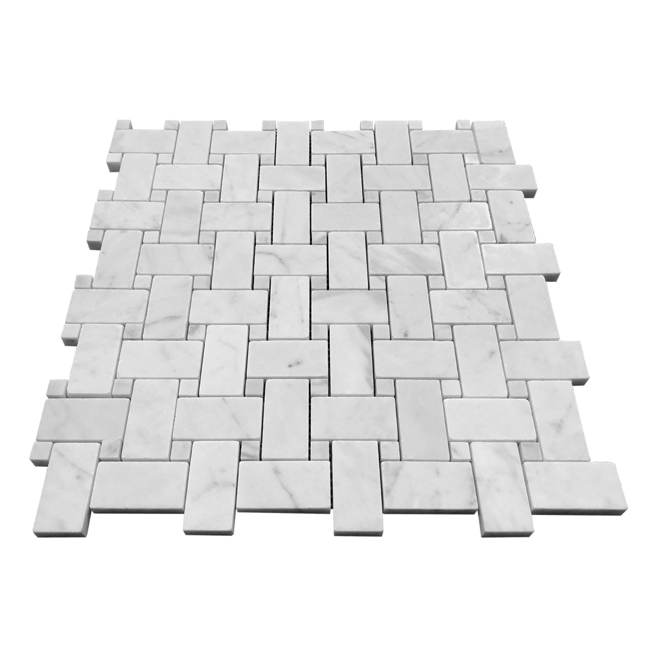 Carrara White Italian Marble Basketweave Mosaic Tile with Carrara Dots Polished