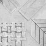 Carrara White Italian Marble Basketweave Mosaic Tile with Carrara Dots Polished