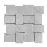 Carrara White Marble Large Basketweave Mosaic Tile with Carrara Dots Polished