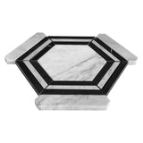 Carrara White Italian Marble Georama Hexagon with Nero Marquina Black Strips Mosaic Tile Honed