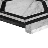 Carrara White Italian Marble Georama Hexagon with Nero Marquina Black Strips Mosaic Tile Honed