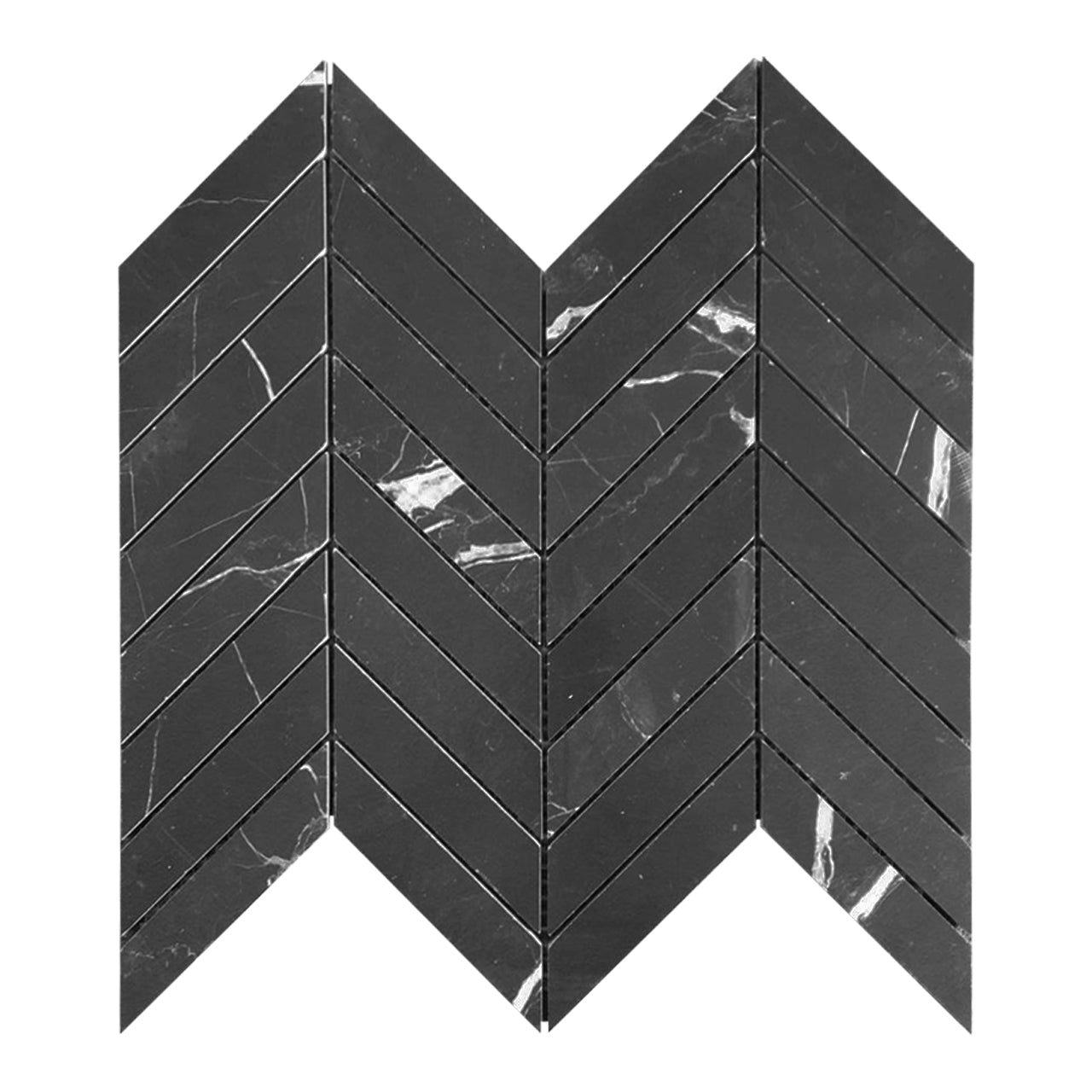 Nero Marquina  Black Marble 1" x 4" Chevron Mosaic Tile Polished