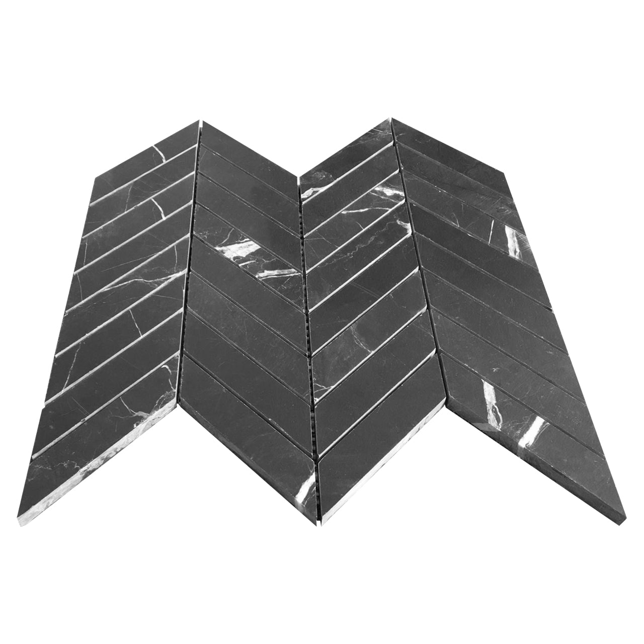 Nero Marquina  Black Marble 1" x 4" Chevron Mosaic Tile Honed
