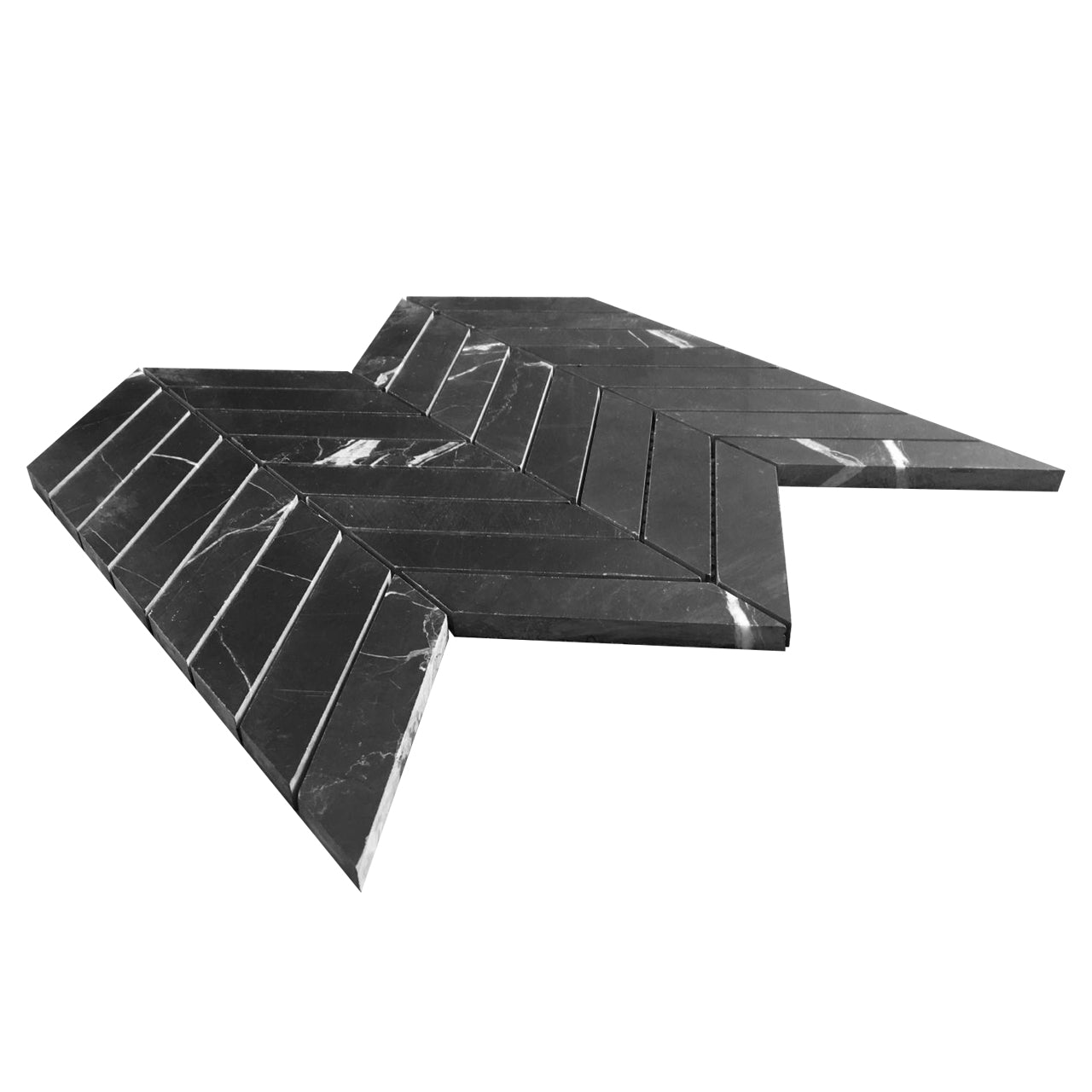Nero Marquina  Black Marble 1" x 4" Chevron Mosaic Tile Honed