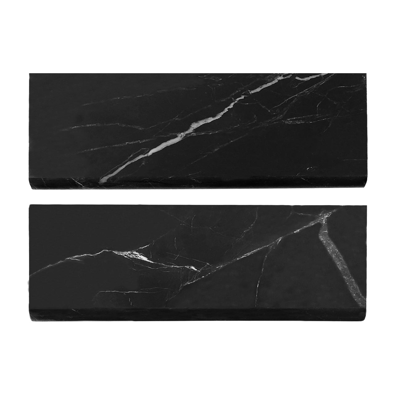 4x12 Nero Marquina Black Marble Bullnose Trim Tile Honed
