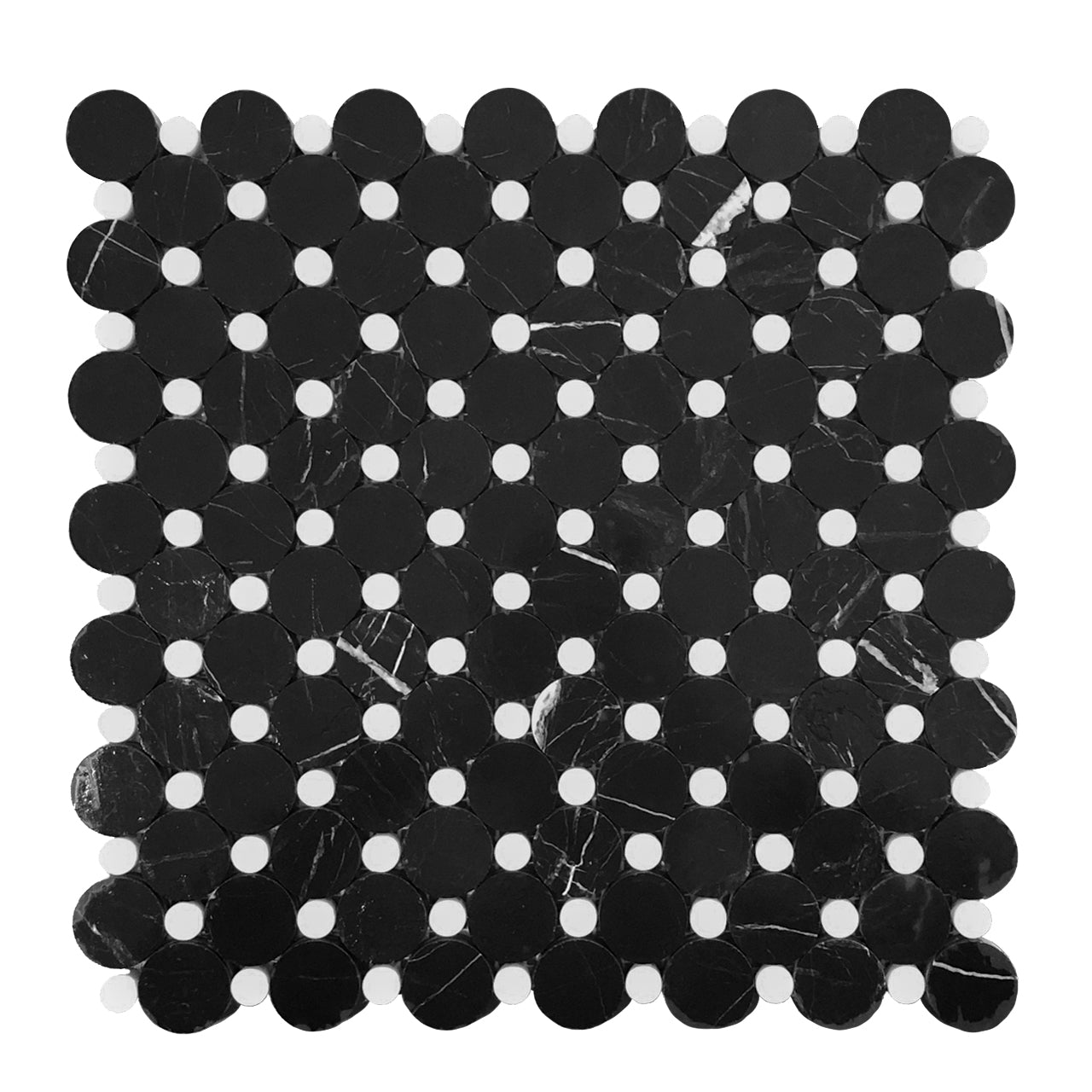 Nero Marquina Black Marble Penny Circles Mosaic Tile with Dolomite Polished