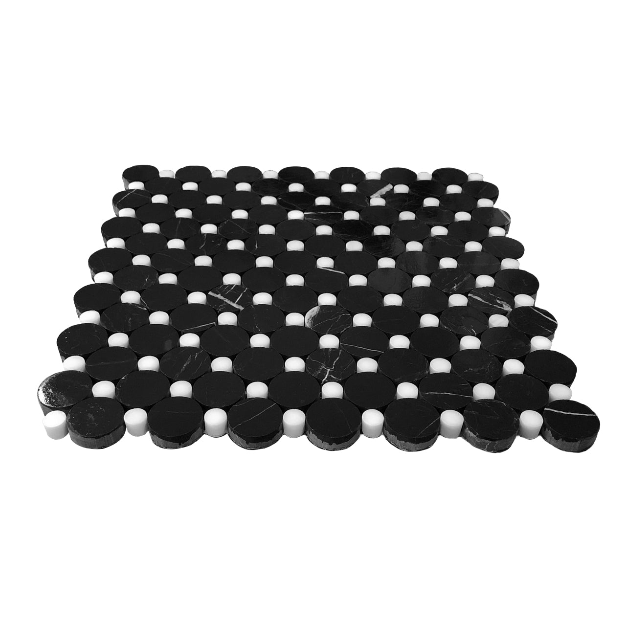 Nero Marquina Black Marble Penny Circles Mosaic Tile with Dolomite Polished