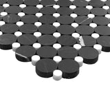 Nero Marquina Black Marble Penny Circles Mosaic Tile with Dolomite Polished