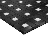 Nero Marquina Black Marble Target Pinwheel Mosaic Tile with Bianco Dolomite Dots Polished