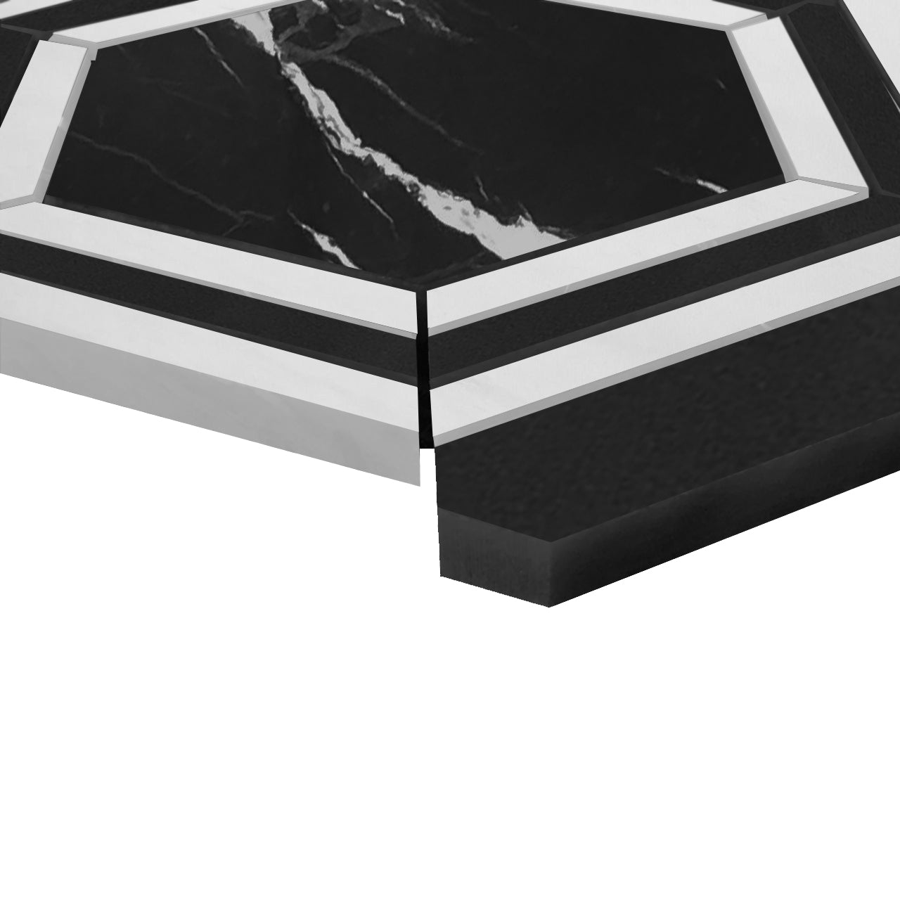 Nero Marquina Black Marble Georama Hexagon with Bianco Dolomite Strips Mosaic Tile Polished