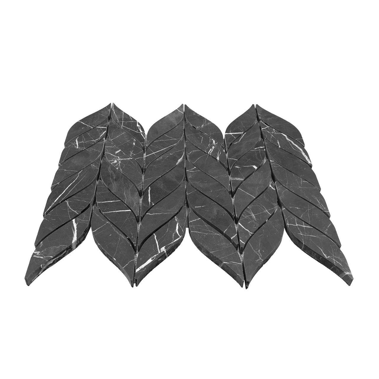 Nero Marquina Black Marble Leaf Shape Mosaic Tile Polished