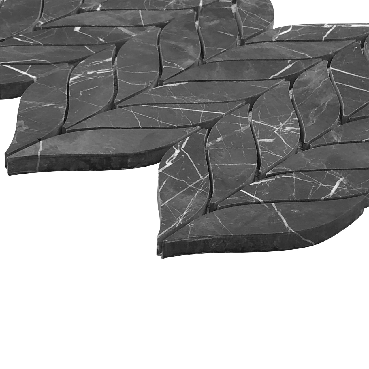 Nero Marquina Black Marble Leaf Shape Mosaic Tile Honed