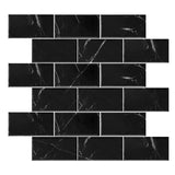 2" x 4" Nero Marquina Black Marble Wide Beveled Mosaic Tile Polished