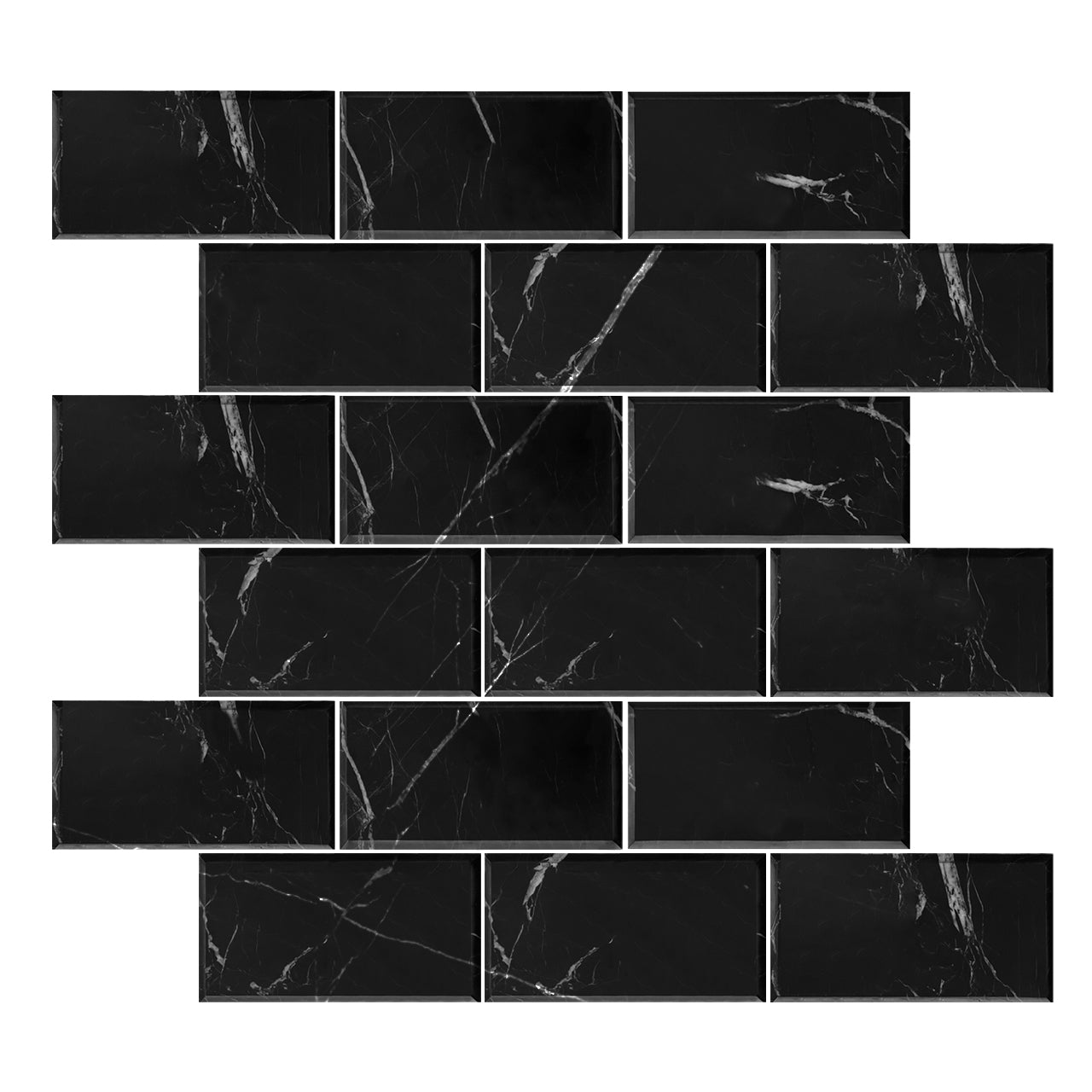 2" x 4" Nero Marquina Black Marble Wide Beveled Mosaic Tile Polished