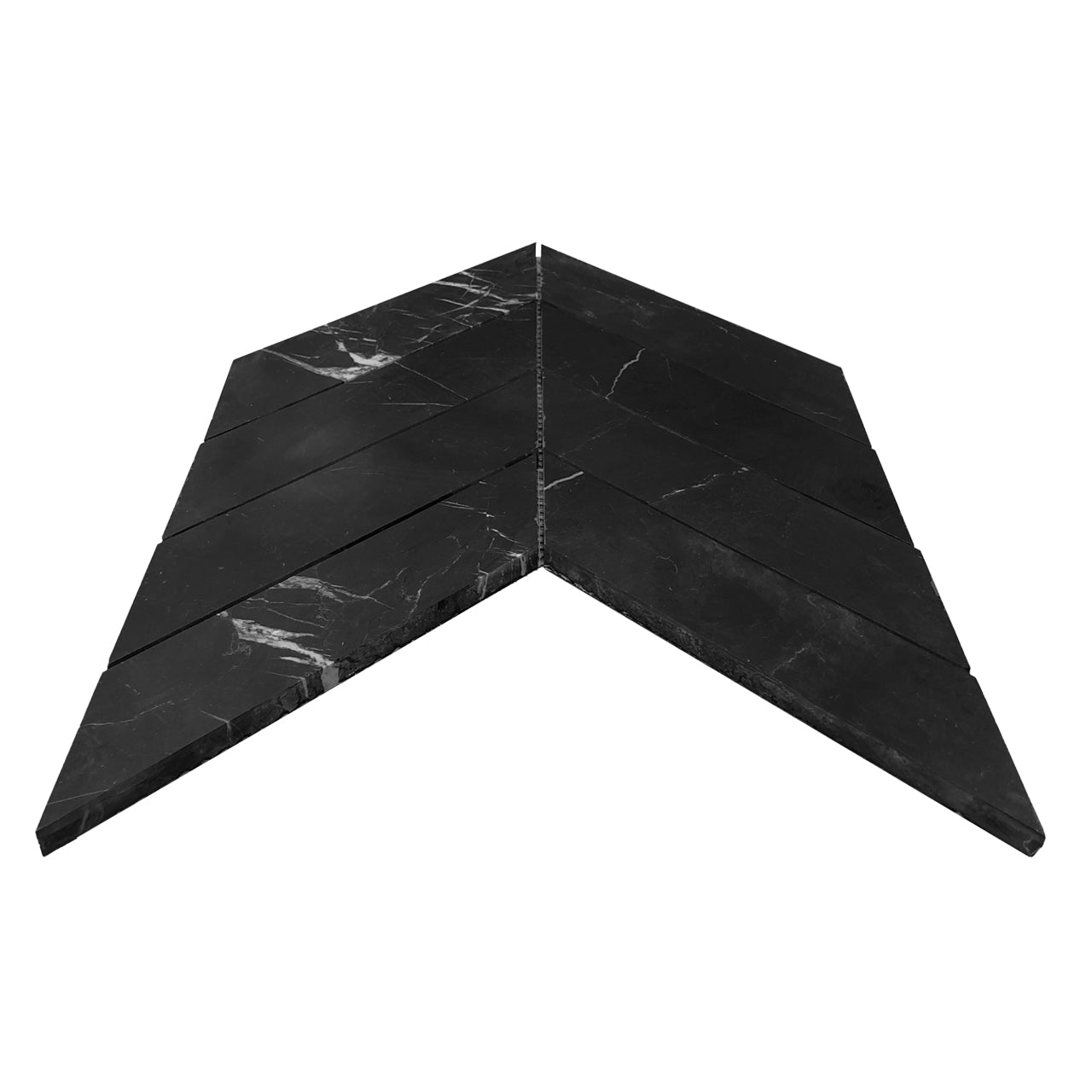 Nero Marquina Black Marble 2" x 8" Chevron Mosaic Tile Polished