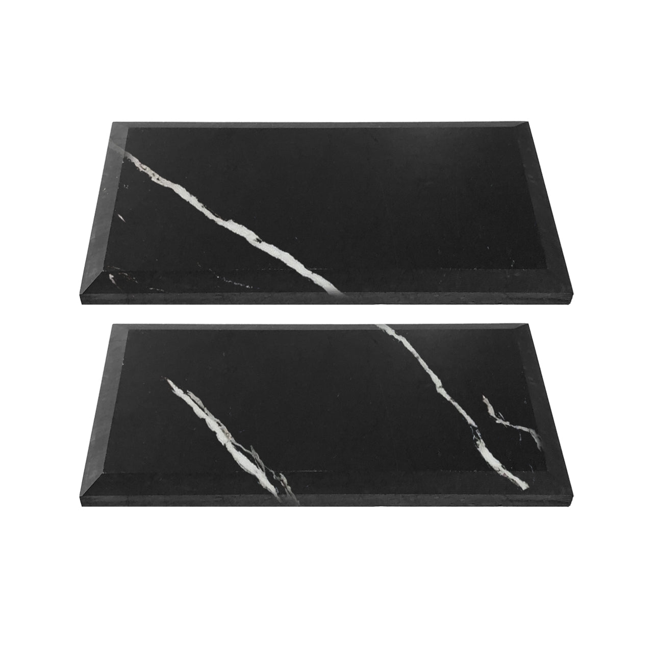 4" x 12" Nero Marquina Black Marble Wide Beveled Mosaic Tile Polished