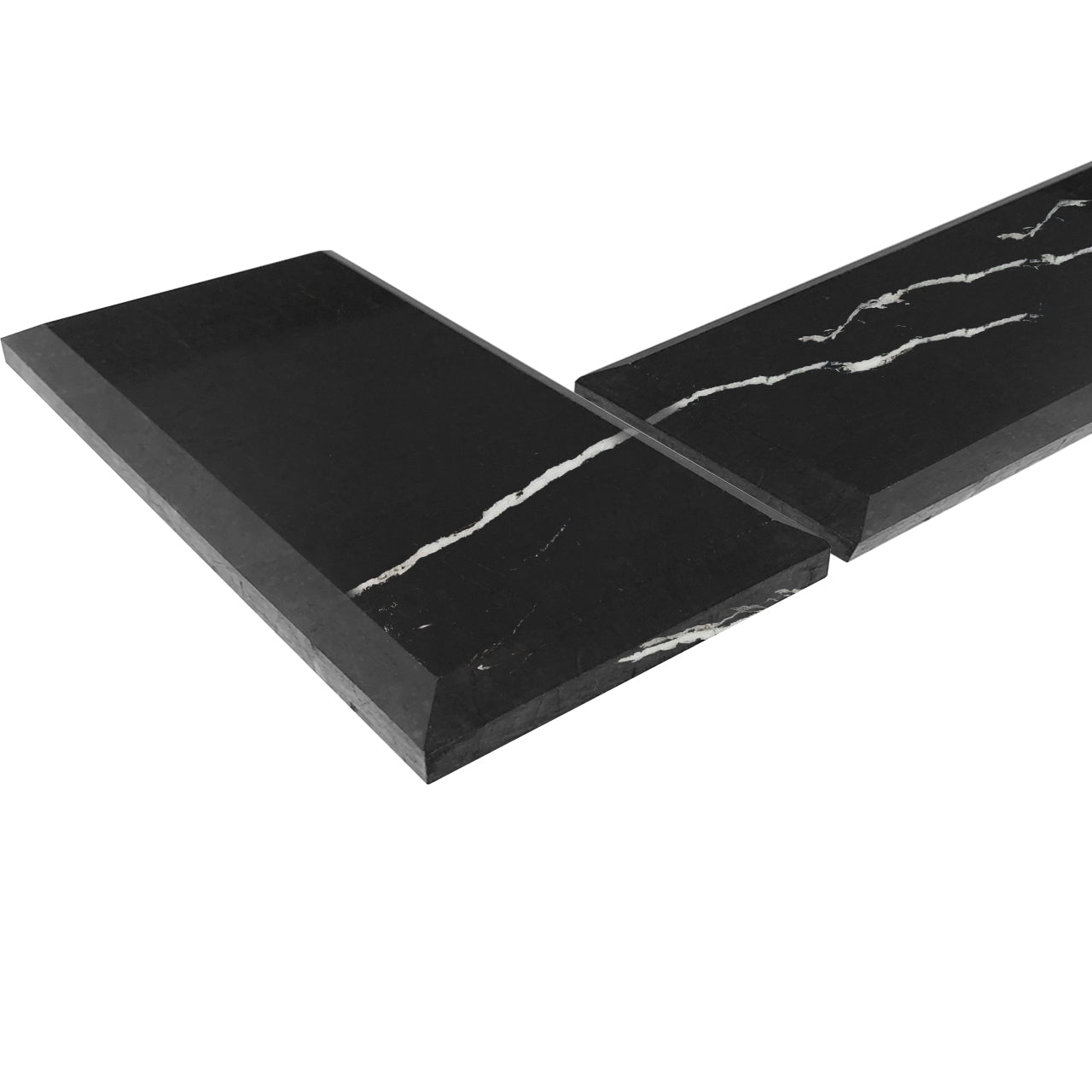 4" x 12" Nero Marquina Black Marble Wide Beveled Mosaic Tile Polished