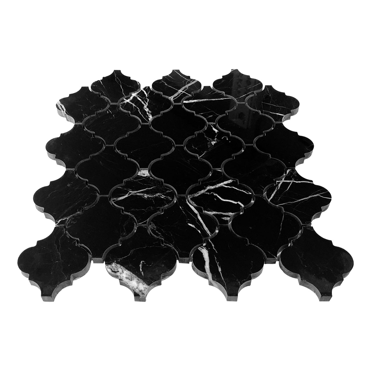 Nero Marquina Black Marble Arabesque Baroque Lantern Mosaic Tile Polished