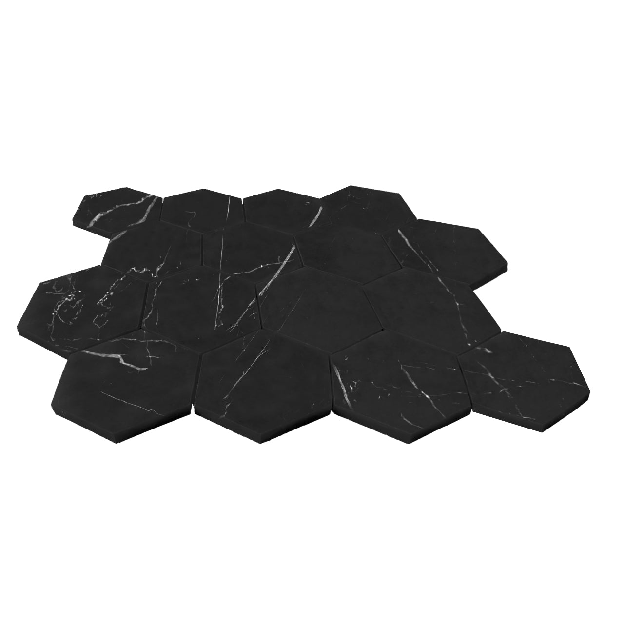 Nero Marquina Black Marble 3" Hexagon Mosaic Tile Polished