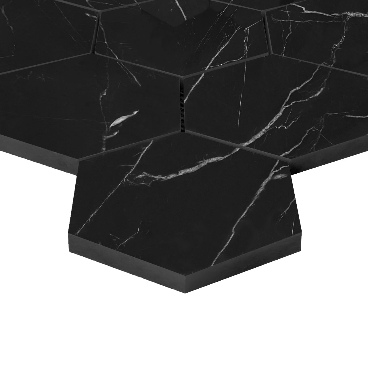 Nero Marquina Black Marble 3" Hexagon Mosaic Tile Polished