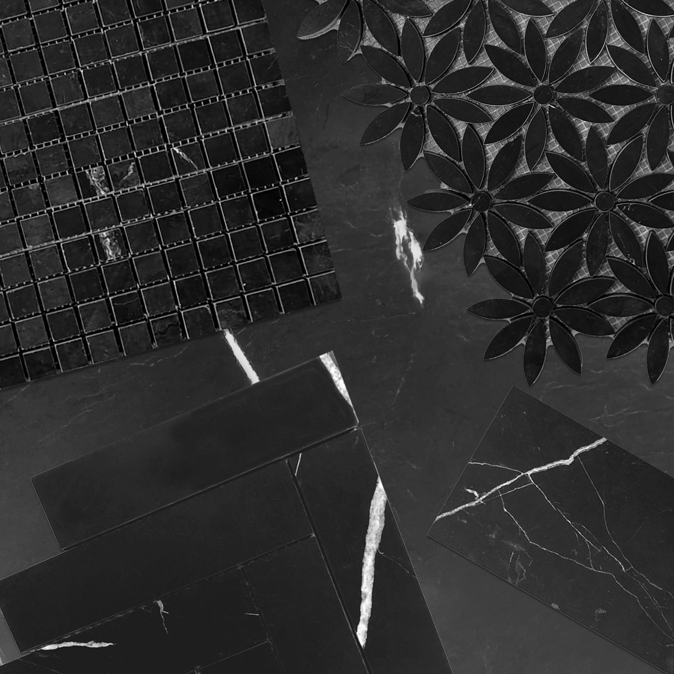 Nero Marquina Black Marble 5/8x5/8 Mosaic Tile Polished