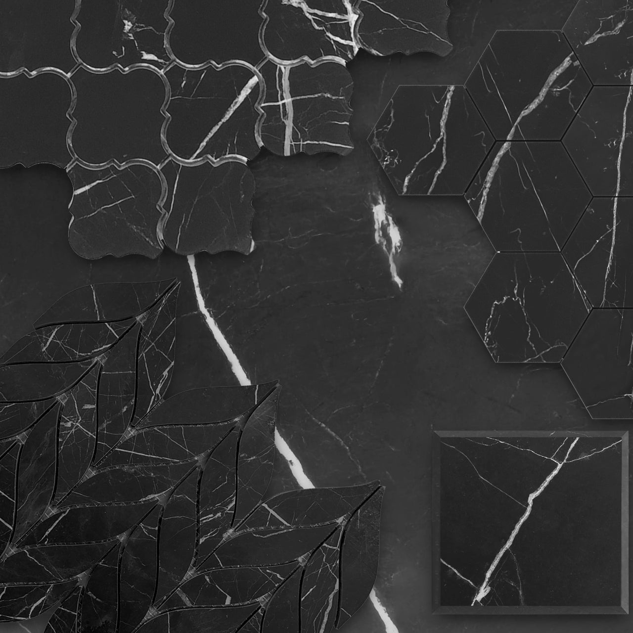 Nero Marquina Black 4x4 Marble Tile Honed