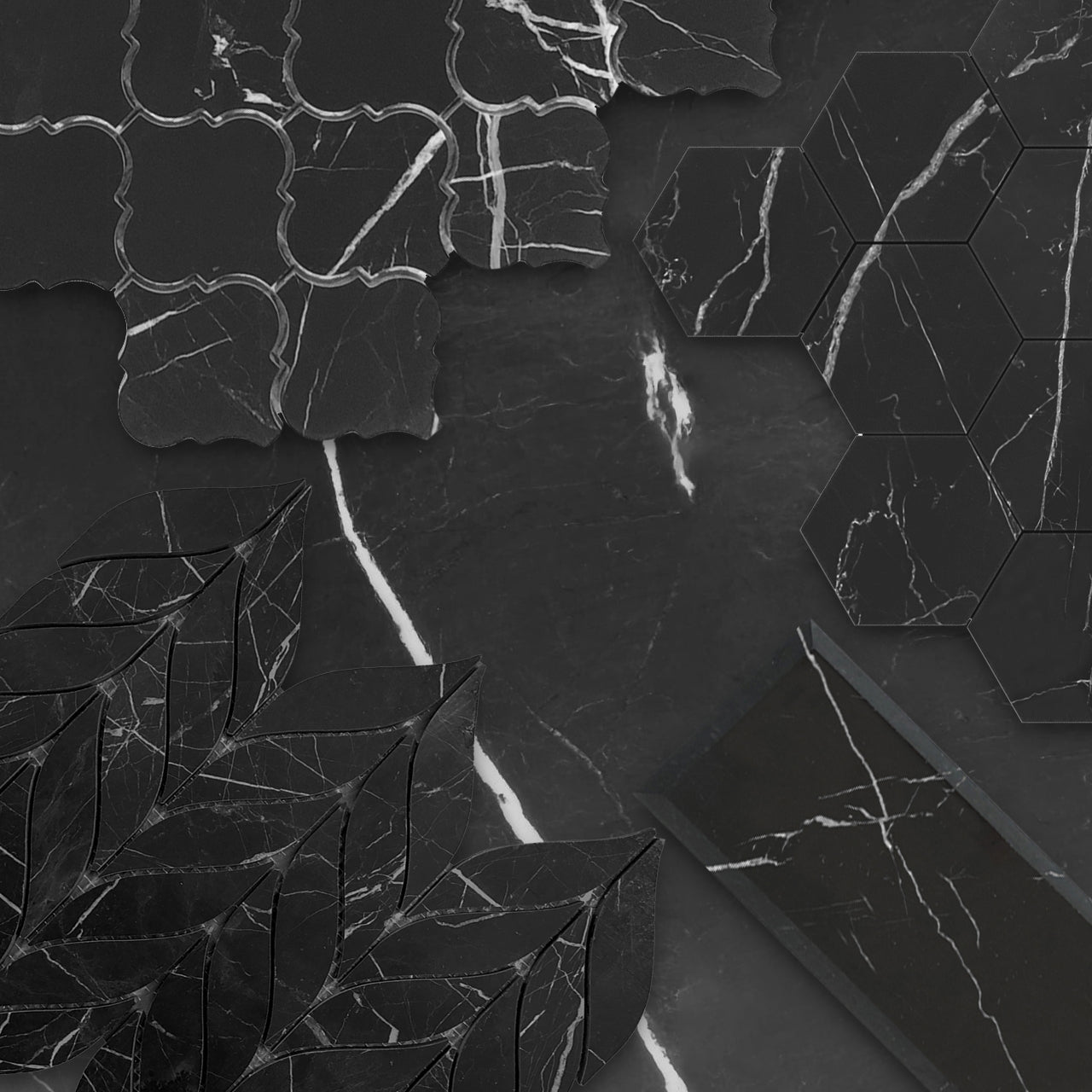 6x12 Nero Marquina Black Marble Wide Beveled Tile Polished