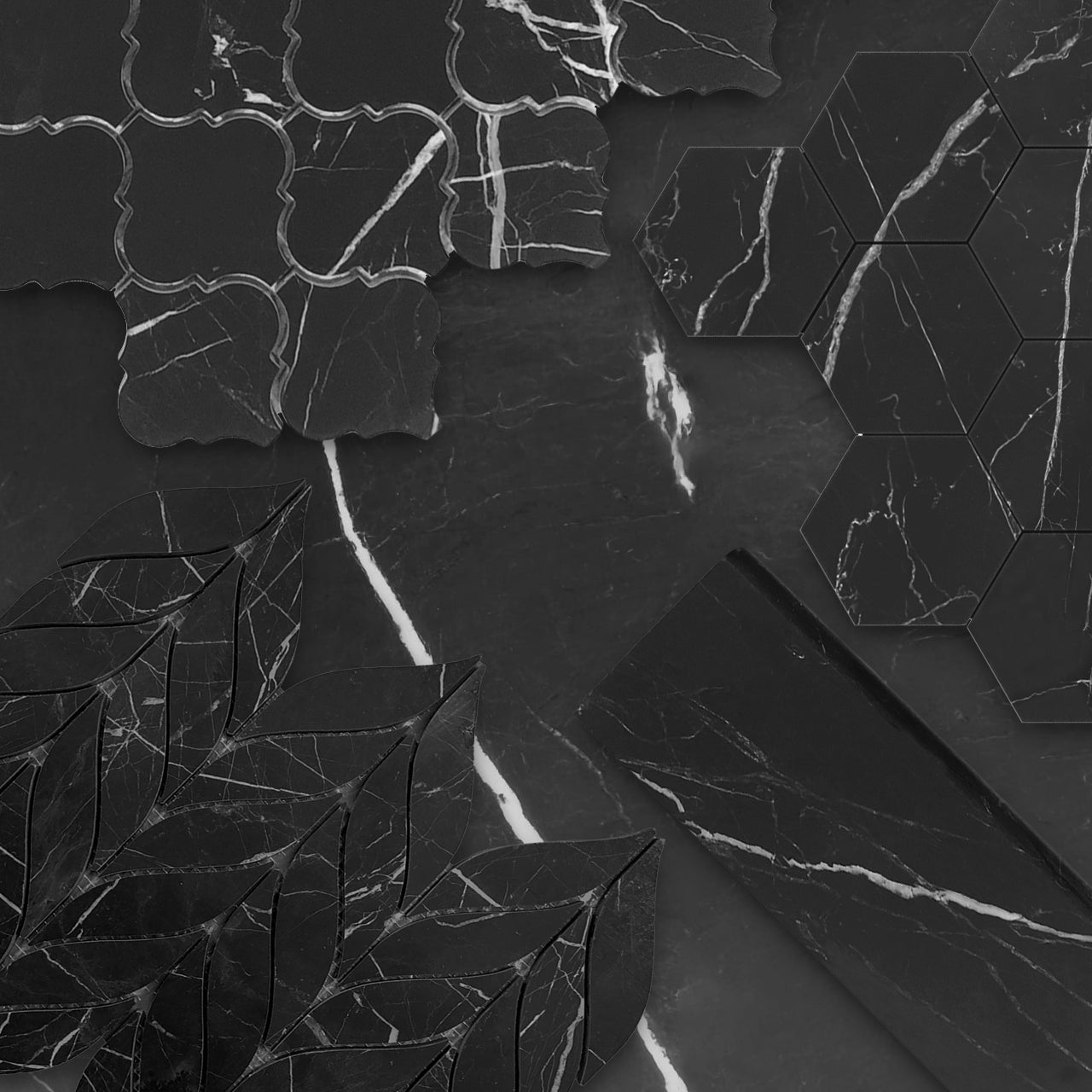 4x12 Nero Marquina Black Marble Bullnose Trim Tile Honed