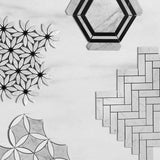 Carrara White Marble With Nero Marquina Black Accent Daisy Flower Waterjet Mosaic Tile Polished