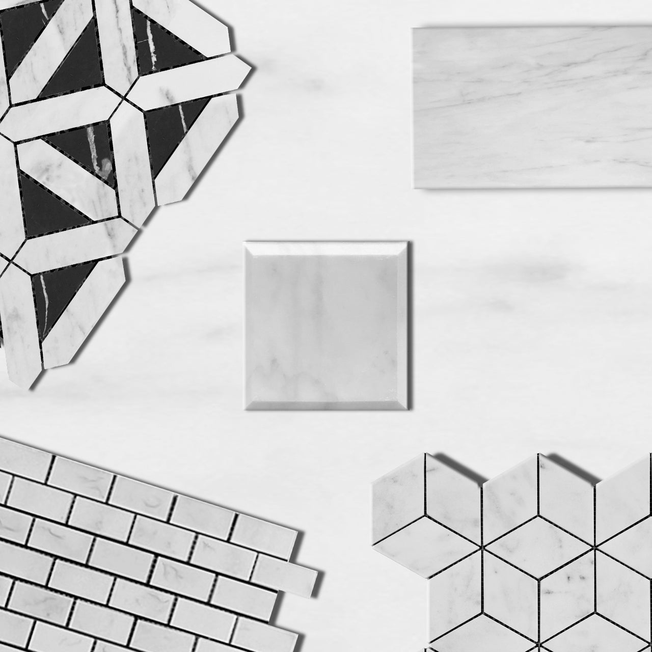 Carrara White Italian Marble Wide Bevel 4" x 4" Tile Polished