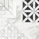 Calacatta Gold Italian Marble with Nero Marquina Black Triangles Geometrica Mosaic Tile Polished
