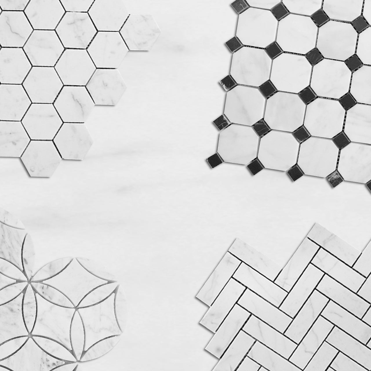 White Carrara Marble La Fleur Waterjet Mosaic Tile Honed