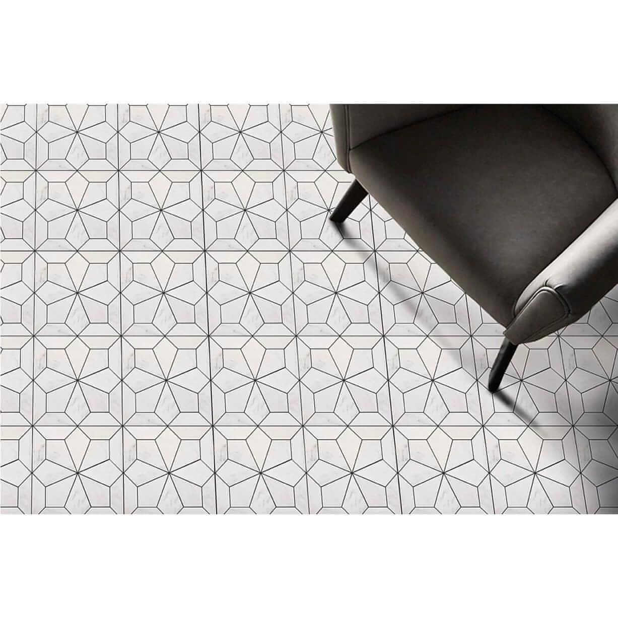 Blomma Honed Marble Mosaic Tile in Bianco