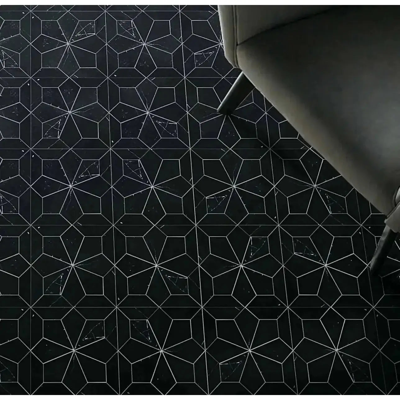 Blomma Honed Marble Mosaic Tile in Nero