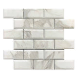 Calacatta Gold Italian Marble 2x4 Wide Bevel Subway Mosaic Tile Polished