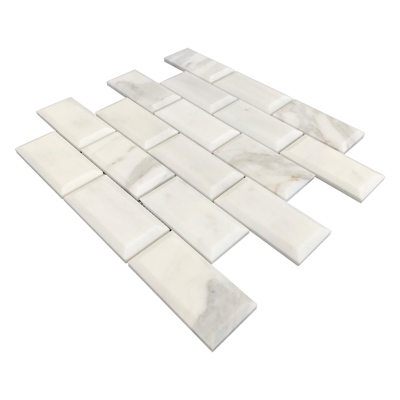 Calacatta Gold Italian Marble 2x4 Wide Bevel Subway Mosaic Tile Honed