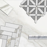 Calacatta Gold Italian Marble with Bardiglio Gray Triangles Geometrica Mosaic Tile Honed