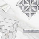 Calacatta Gold Italian Marble with Bardiglio Gray Triangles Geometrica Mosaic Tile Polished