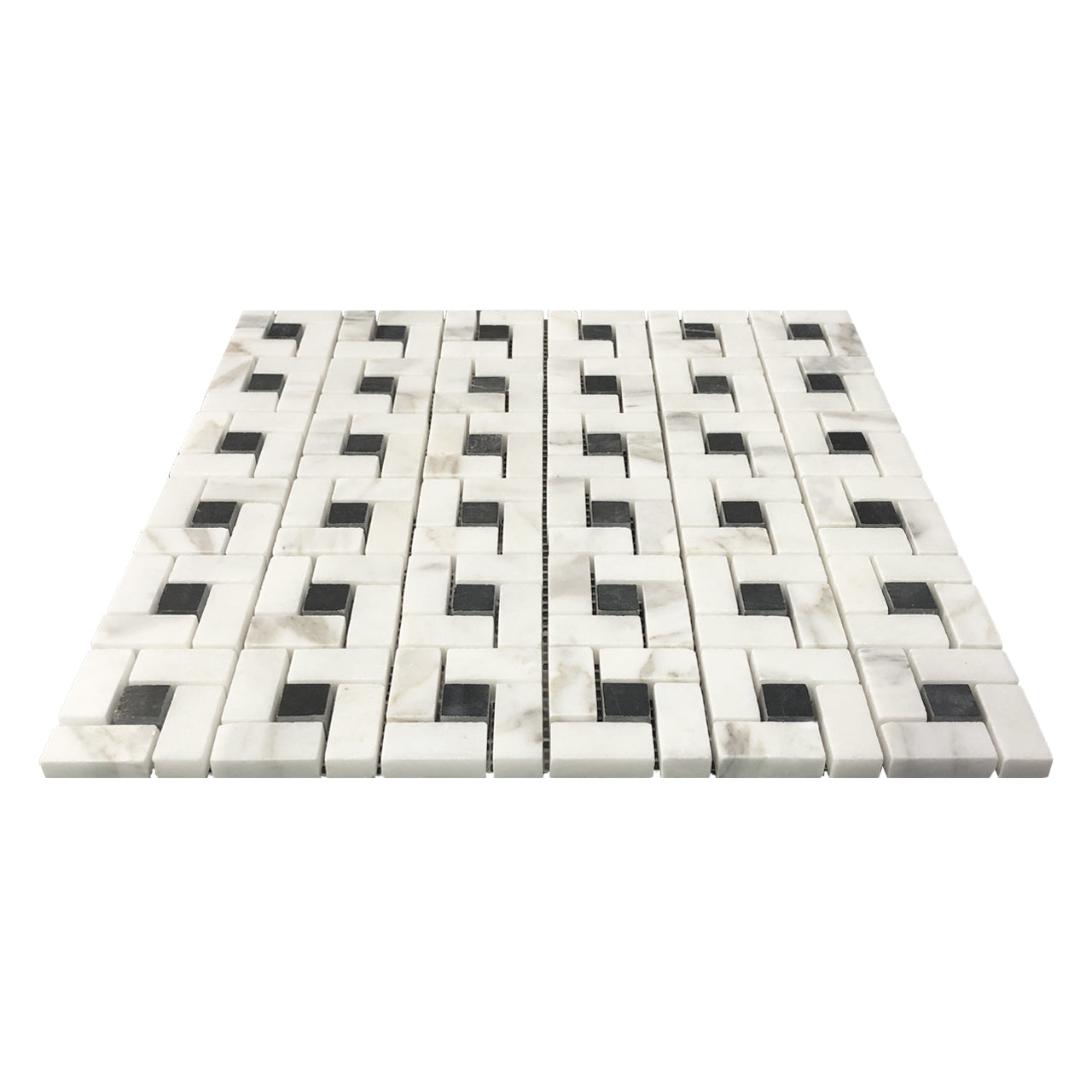 Calacatta Gold Italian Marble Target Pinwheel Mosaic Tile with Black Dots Honed
