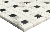 Calacatta Gold Italian Marble Target Pinwheel Mosaic Tile with Black Dots Honed