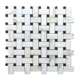 Calacatta Gold Italian Marble Basketweave Mosaic Tile with Black Dots Honed