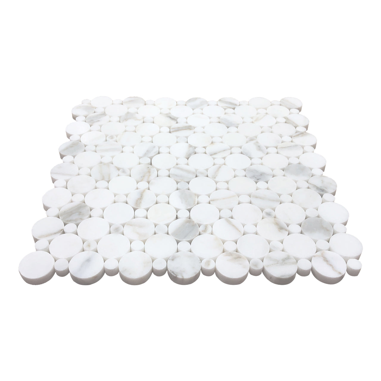 Calacatta Gold Italian Marble Penny Circles Mosaic Tile with Calacatta Circles Polished