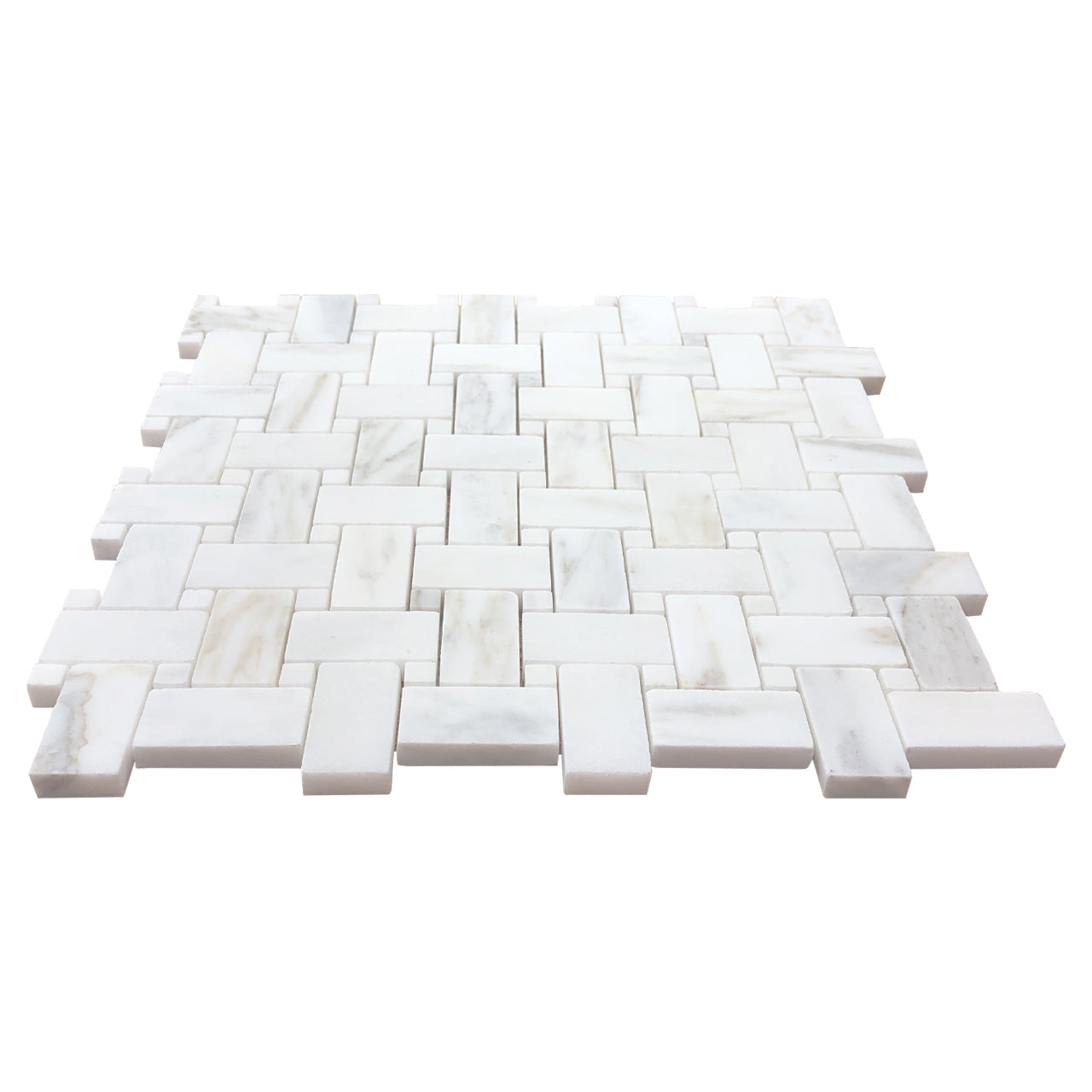 Calacatta Gold Italian Marble Basketweave Mosaic Tile with Calacatta Oro Dots Honed