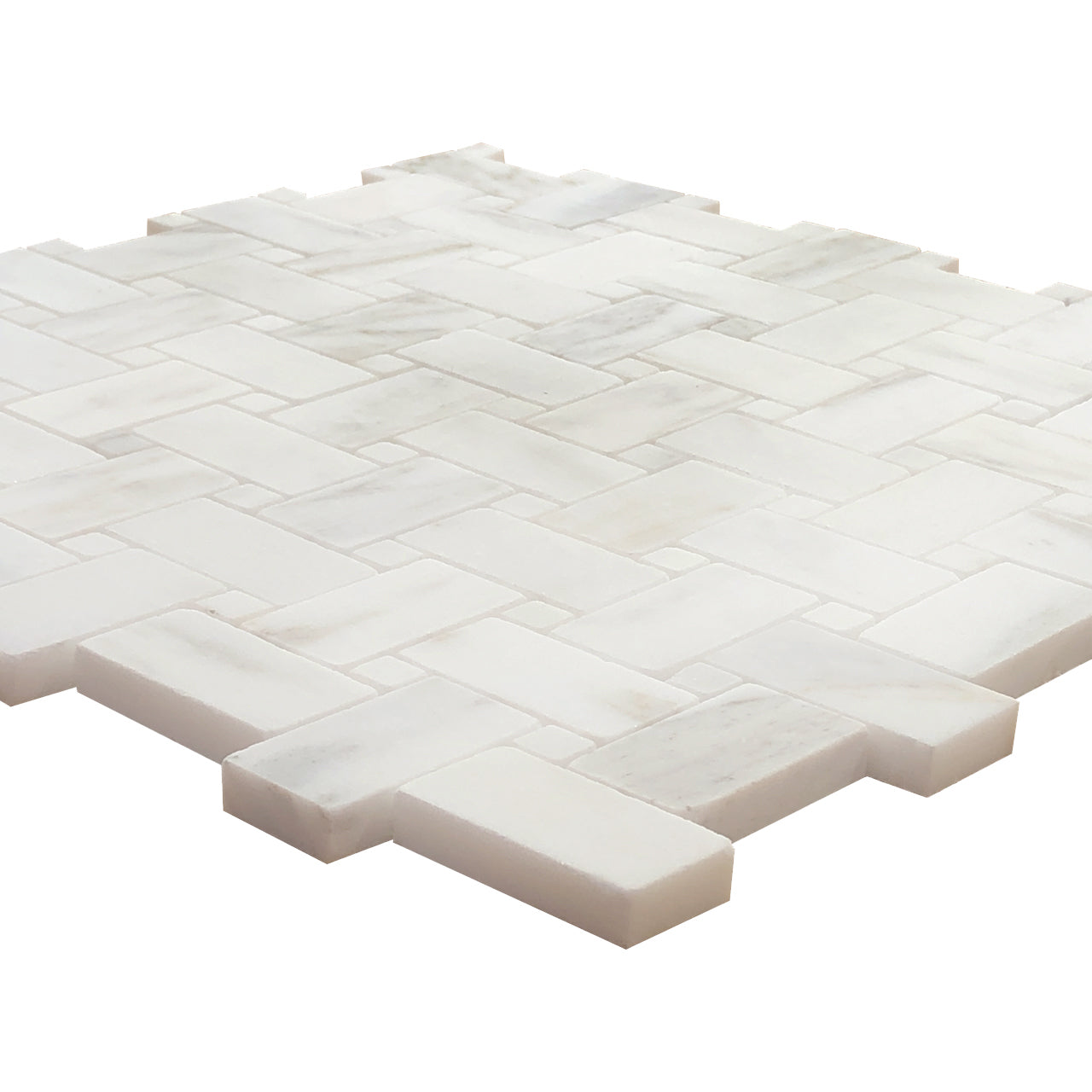 Calacatta Gold Italian Marble Basketweave Mosaic Tile with Calacatta Oro Dots Polished