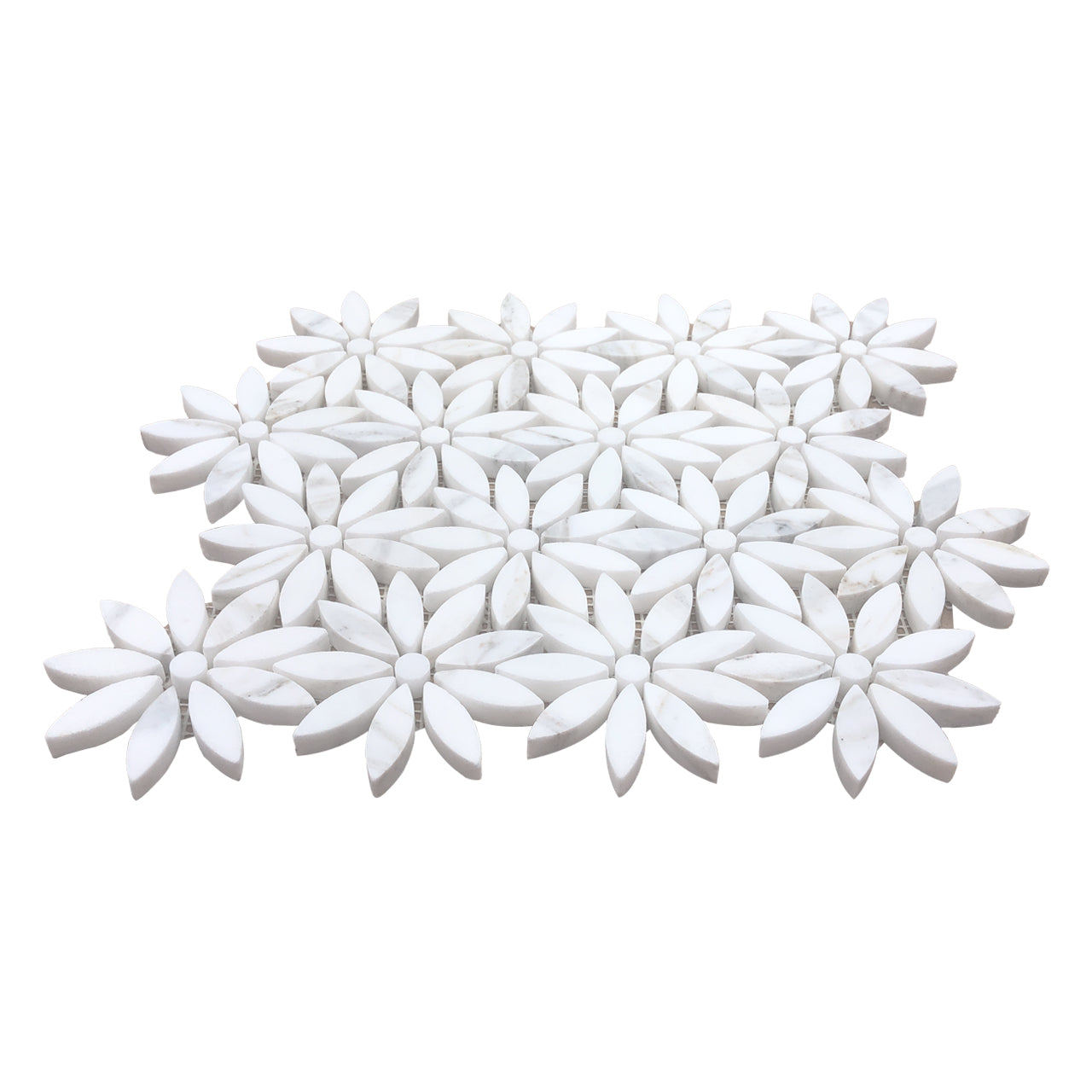 Calacatta Gold Italian Marble with Calacatta Gold Accent Daisy Flower Waterjet Mosaic Tile Honed