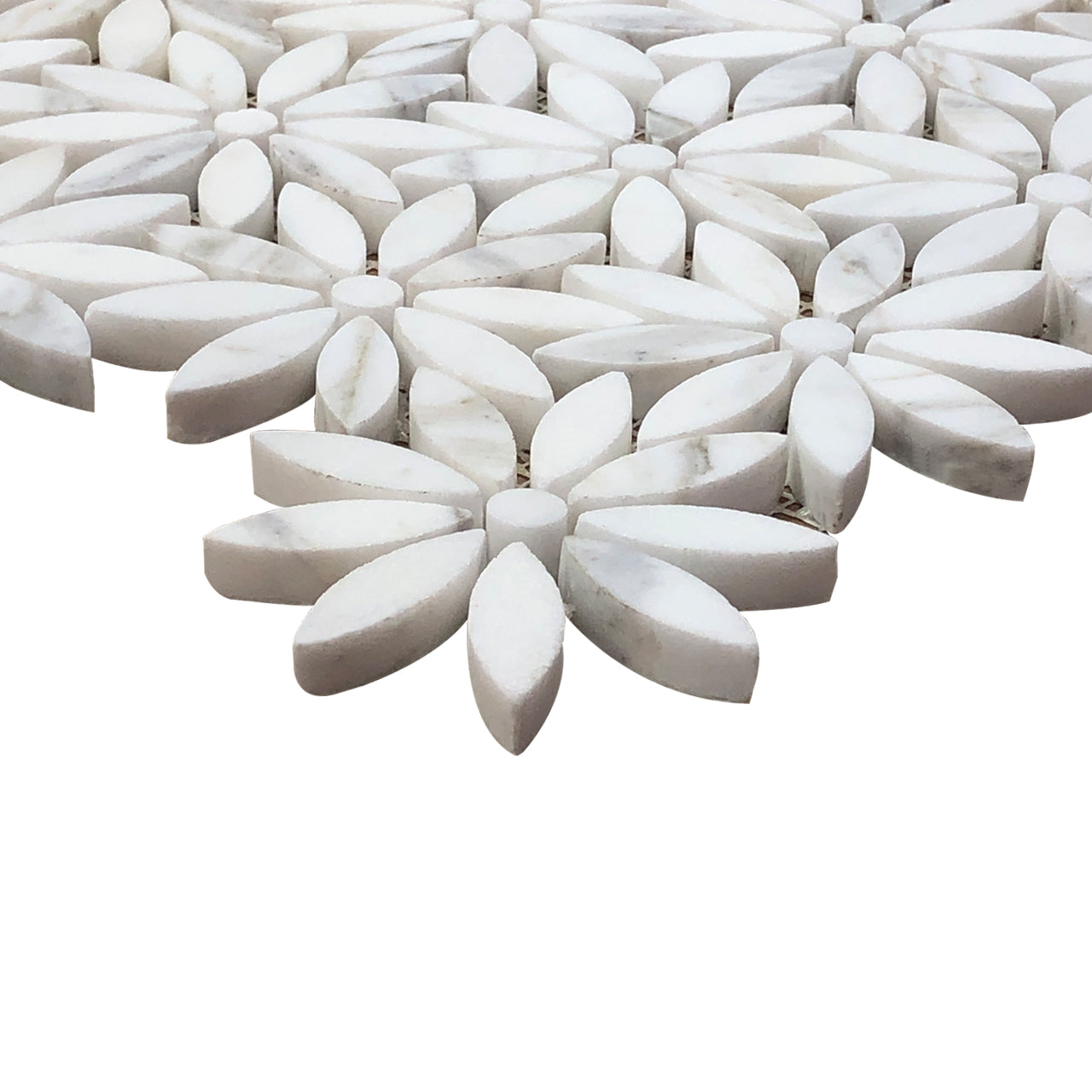 Calacatta Gold Italian Marble with Calacatta Gold Accent Daisy Flower Waterjet Mosaic Tile Honed